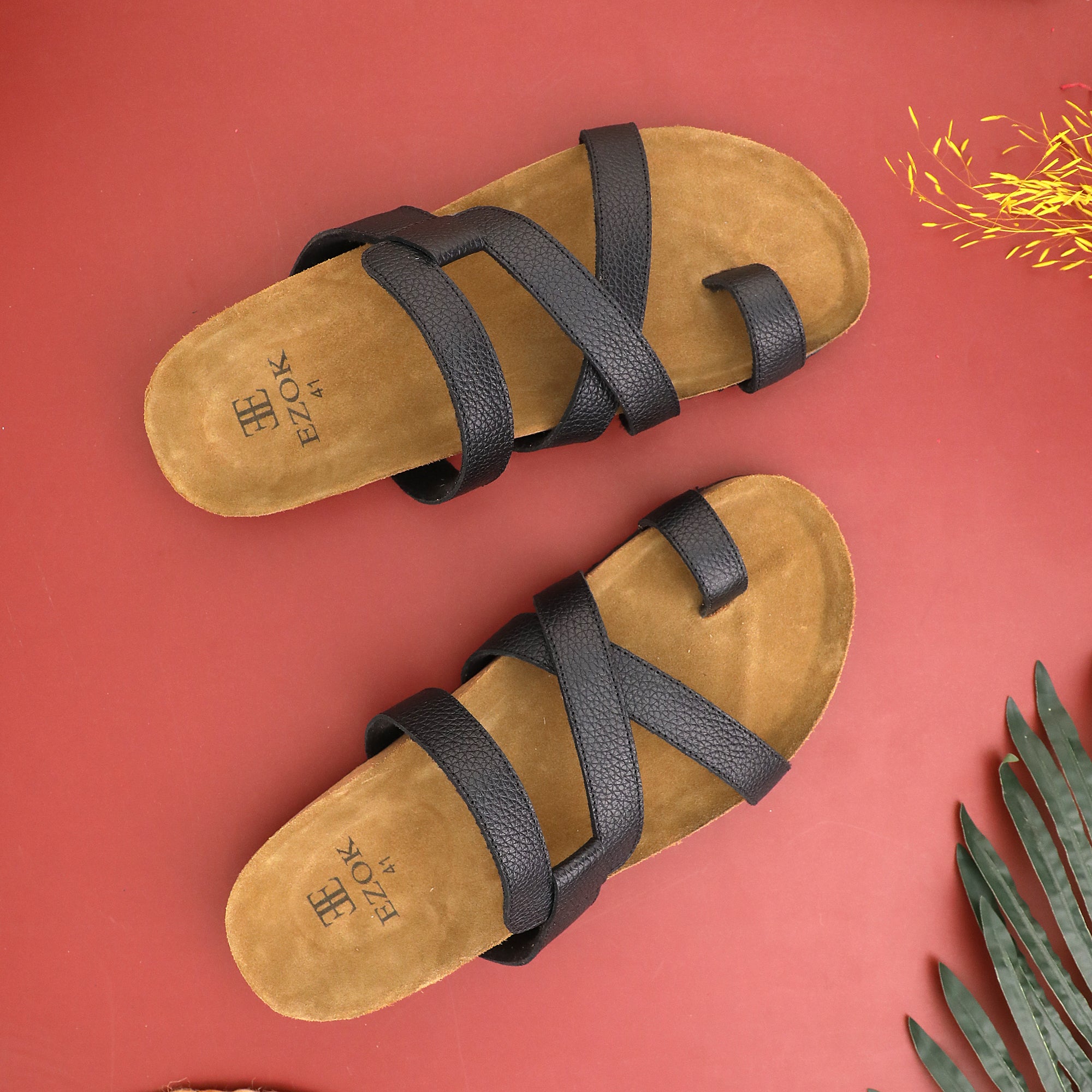 Ezok Black Leather Sandal For Men